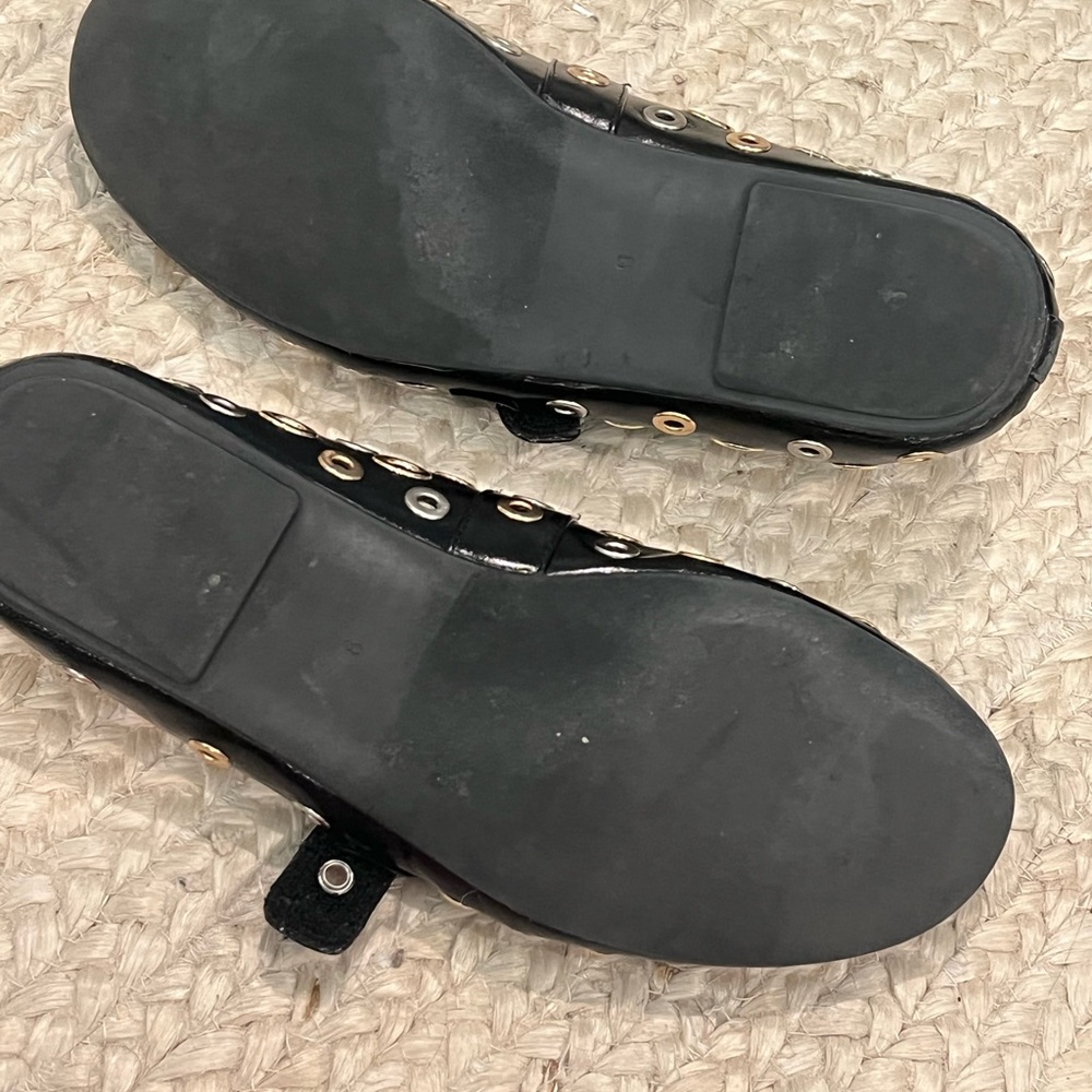 Jeffrey Campbell Black Grommet Mary Jane Flats - Leather Buckle Velcro Strap - Picture 3 of 6